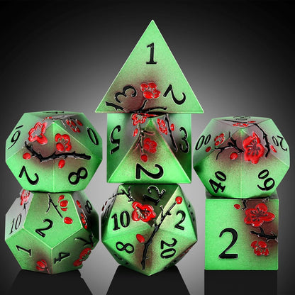DnDnD Heavy Polyhedral Metal Dice Set with Metal Box, 7-die Shiny Blue Surface with Golden Number for RPG,Dungeons and Dragons,Pathfinder,Shadowrun,D&D,Role Palying Game and Math Teaching - Colors A