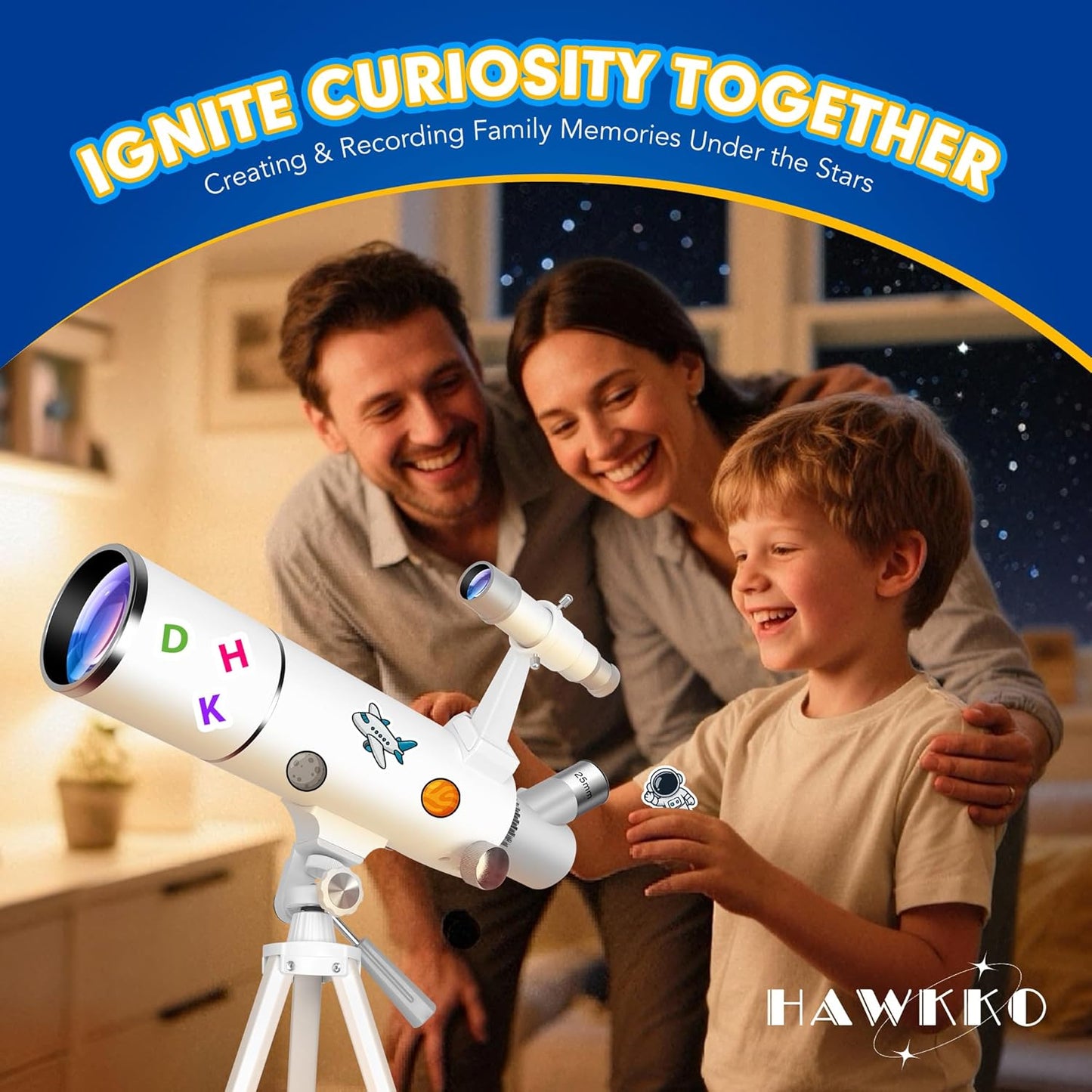 Hawkko Telescope for Adults & Kids Beginners, 80mm Aperture 500mm Telescopes for Adults Astronomy, (20X-150X) Portable Refractor Telescope Kit with Decorate Stickers, Backpack, Phone Adapter-BlackBlue