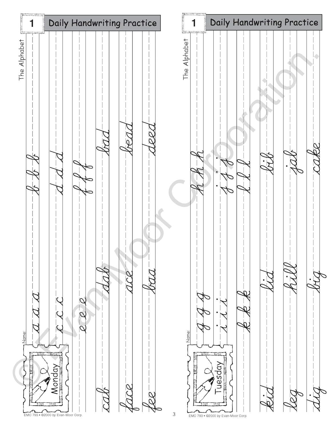 Evan-Moor Daily Handwriting Practice Contemporary Cursive, Kindergarten-Grade 6, Homeschooling and Classroom Resource Workbook, Penmanship, Writing, Letter Placement, Spacing, Alphabet Synonyms