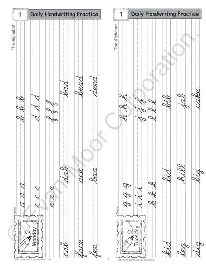 Evan-Moor Daily Handwriting Practice Contemporary Cursive, Kindergarten-Grade 6, Homeschooling and Classroom Resource Workbook, Penmanship, Writing, Letter Placement, Spacing, Alphabet Synonyms