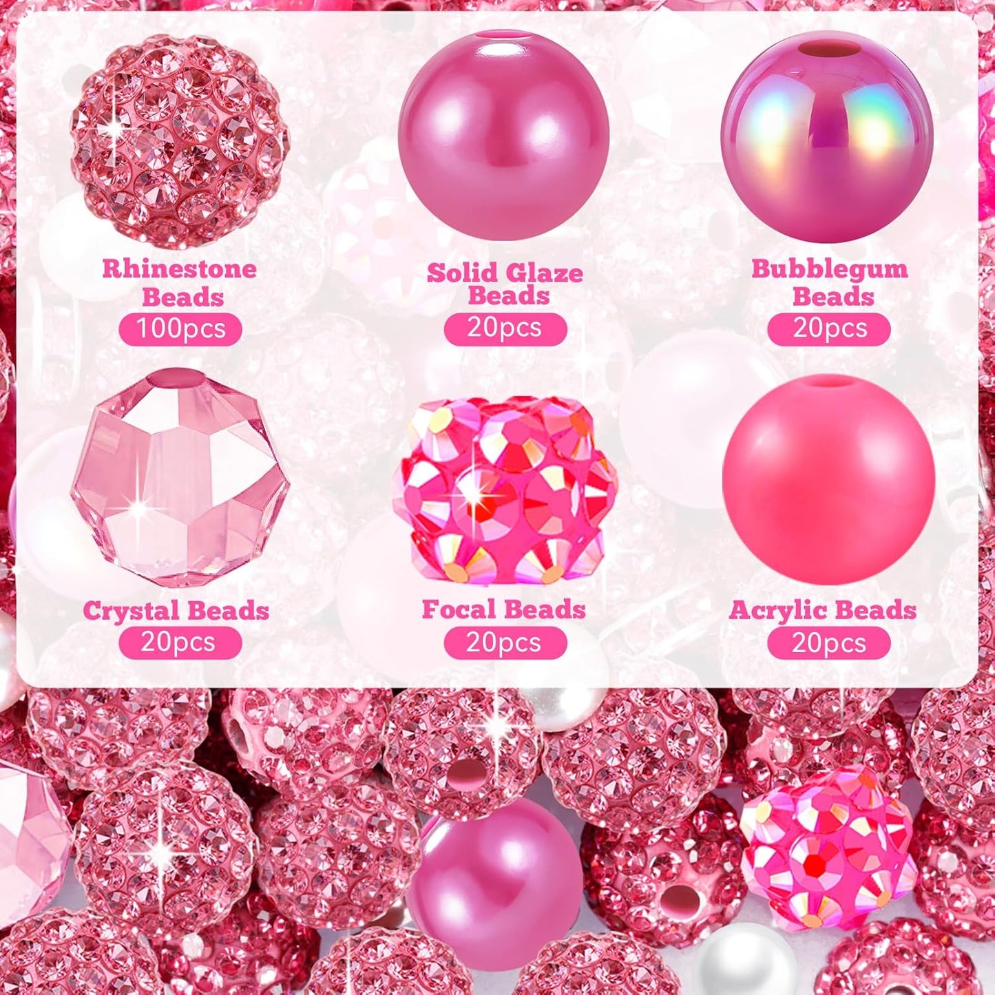 300 Pcs Diamonds Beads for Jewelry Making, Included 10 mm Red Rhinestone Beads for Bracelets, Bubblegum Bead for Pen Making, Pearl and Spacer Bead for Bracelet Necklace Earring Crafting