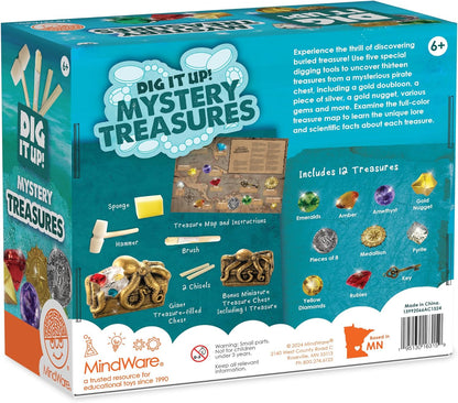 MindWare Dig It Up Discoveries Pirate Mystery Treasure Chest: Giant Discovery Project for Kids – Dig Up 13 Treasures – Includes a Bonus Dig, 2 Chisels and 1 Poster Filled with Pirate Facts and Lore