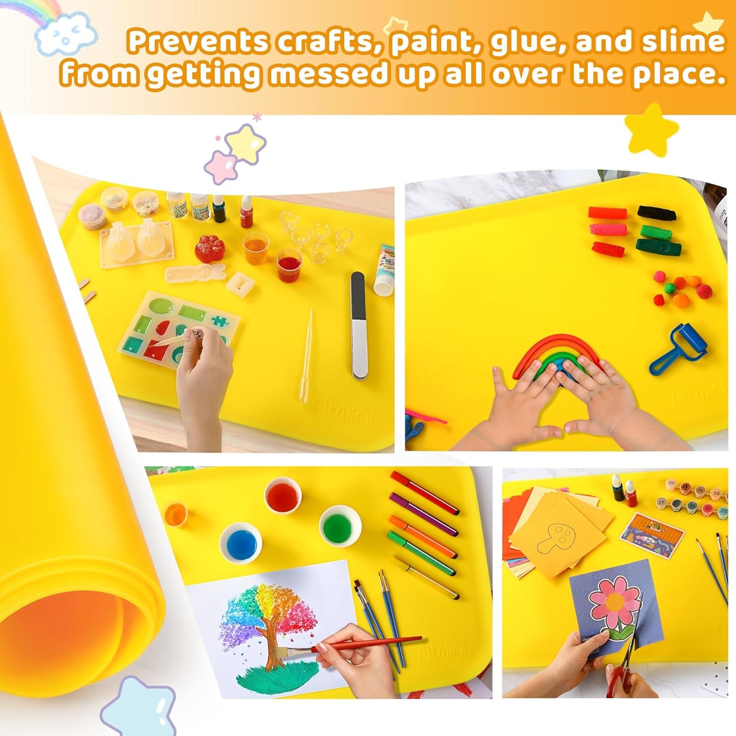 AtMini Silicone Art Mats for Kids, 24"x16" Silicone Craft Mat with Lip to Keep Clean, Play Sand, Painting, DIY Crafts Mat for Kids (Purple)