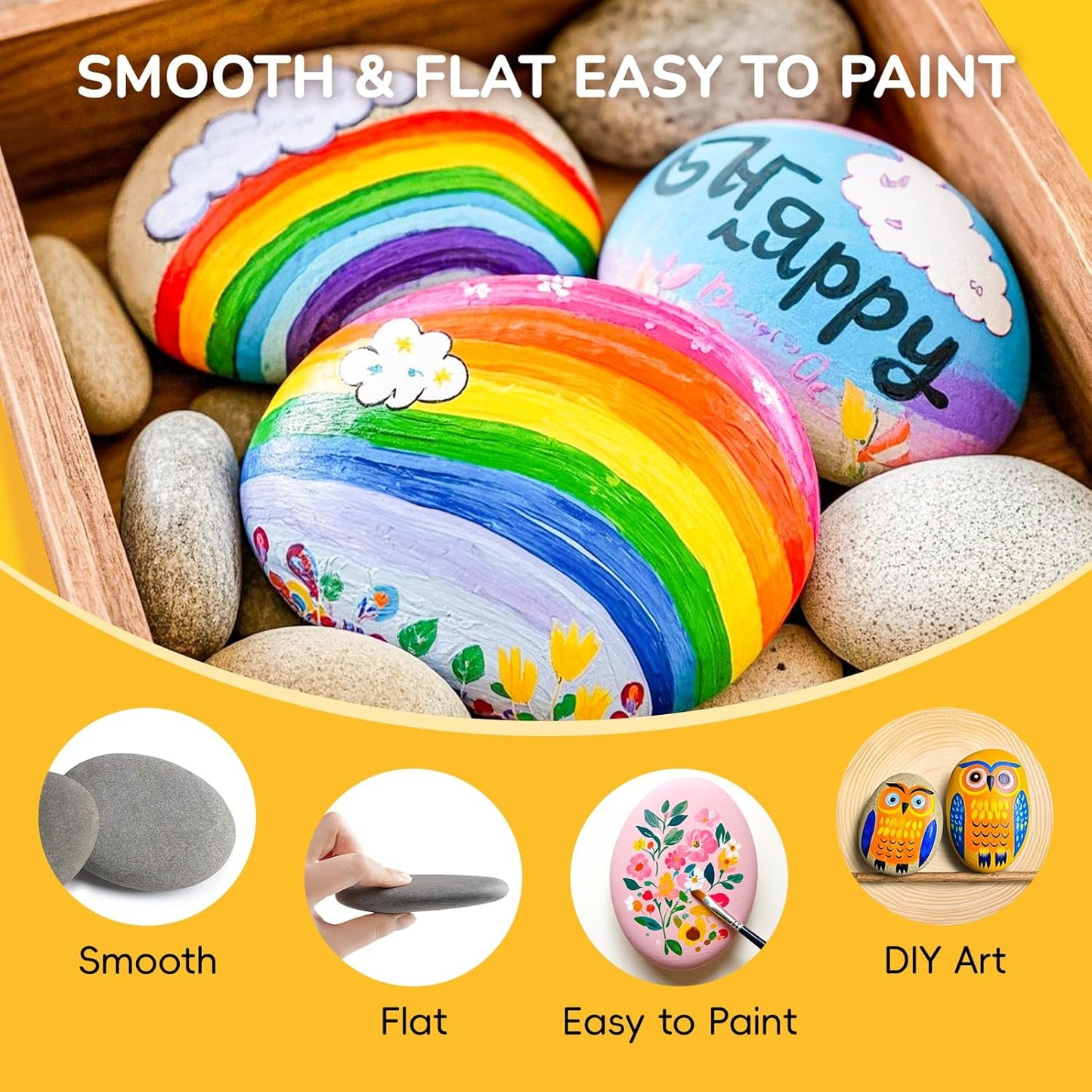 Simetufy 25 Pcs Rocks for Painting, 2"-3" Painting River Rocks, Flat & Smooth Stones to Paint, Hand Picked Natural Stones for Painting, Crafts for Kids & Adults
