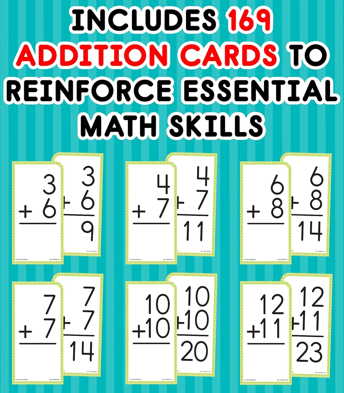 Carson Dellosa 169 Addition Flash Cards, All Facts for Adding Through 12, Flashcards for Ages 6 and Up, Kindergarten Learning Activities and Math Games for Kids 5-7