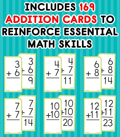 Carson Dellosa 169 Addition Flash Cards, All Facts for Adding Through 12, Flashcards for Ages 6 and Up, Kindergarten Learning Activities and Math Games for Kids 5-7