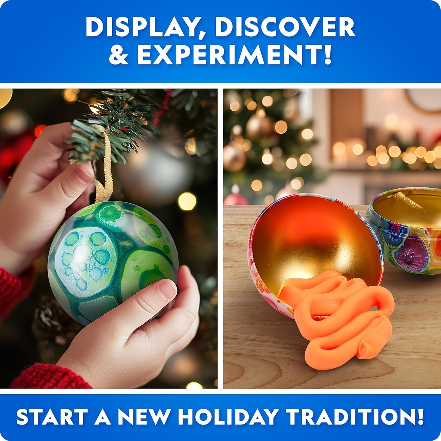 Blue Marble Science Surprise Christmas Ornament Kit for Kids- 4 Dig Kit Ornaments with Gemstone and Dinosaur Dig Bricks, Dino Digging Toys for Kids, Gem Excavation Stocking Stuffer for Boys and Girls