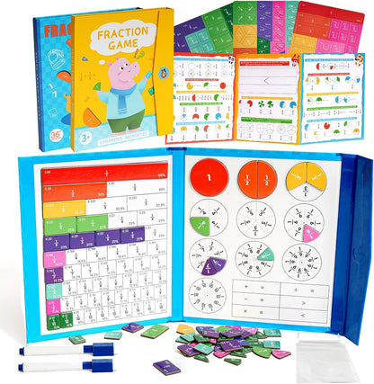 Magnetic Fraction Demonstration Book, Magnetic Fraction Tiles, Fractions Manipulatives, Score Disk Demonstrator Math Puzzle Learning Building Block Set- (2Set)