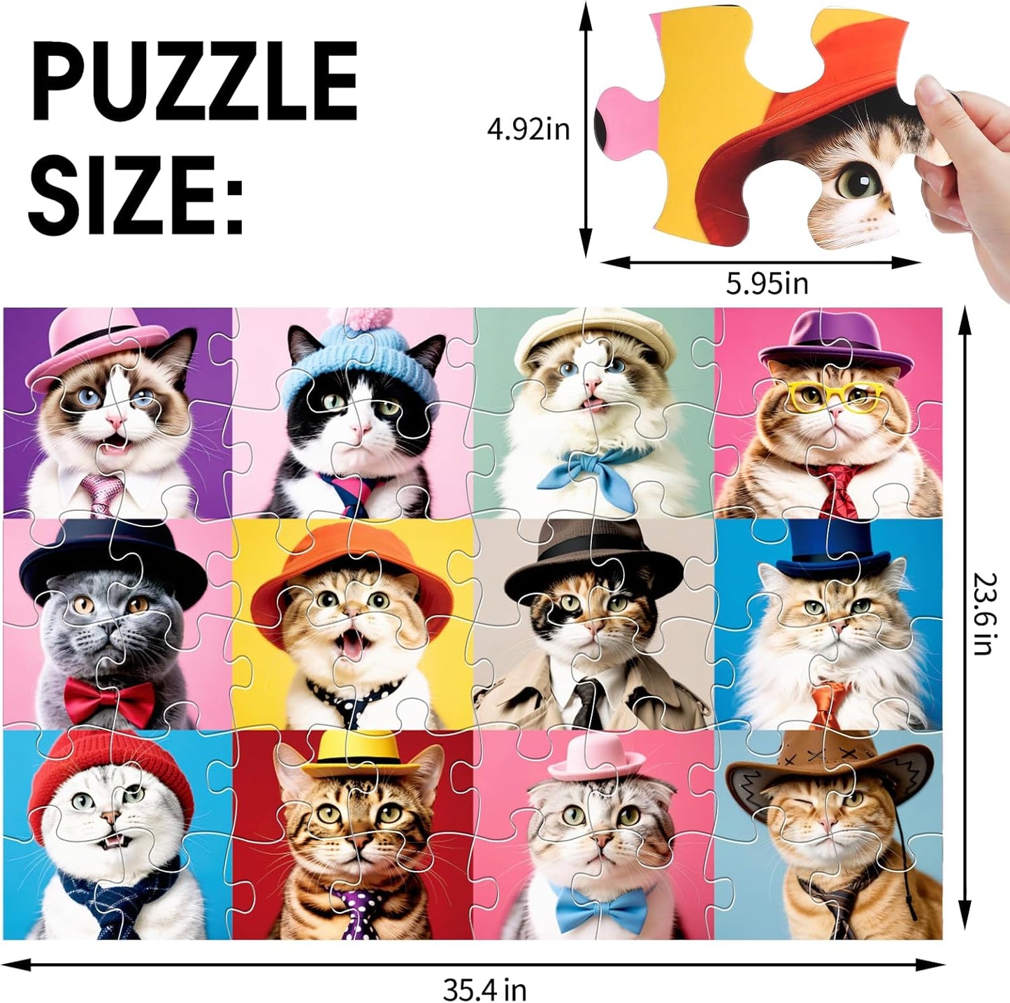 Jumbo Floor Puzzle for Kids,48 Piece Cat Jigsaw Puzzles,Pet Learning Educational Toys for Toddlers Ages 3-5,Children Easter Gift for Boy Girl Ages 4-8