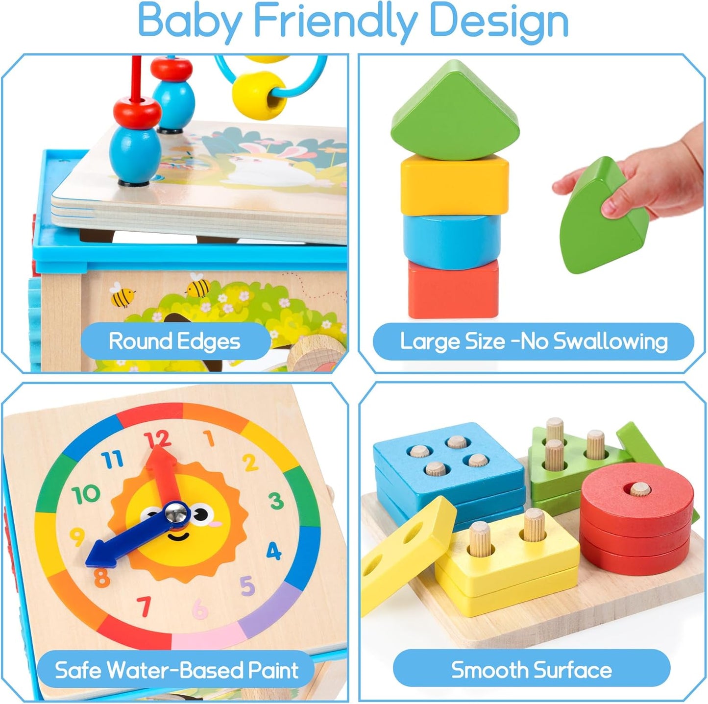 WOODMAM Wooden 7-in-1 Activity Cube| Montessori Toys for 1 Year Old Toddlers| Baby Educational Developmental Toys |One Year Old Boys Girls First Birthday Gifts |Bonus Sorting & Stacking Board