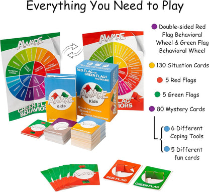 AWARE Kids Card Game – Learn to Spot Red Flag & Green Flag Behaviors Through Play | Teaches Healthy vs Unhealthy Behaviors | Ages 8–12 | Family & Classroom Use