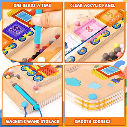 wakeInsa Magnetic Color and Number Maze,Montessori Toy for 2-5 Years Old Girls,Wooden Magnet Balls Puzzles,Toddler Busy Board Game,Preschool Learning Activities,Christmas & Birthday Gift for Kids