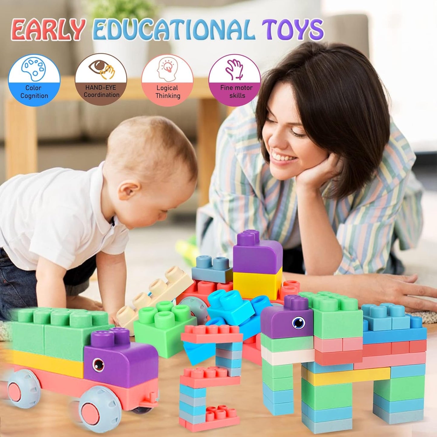 Soft Building Blocks for Toddlers, Large Building Blocks Stacking Blocks for Babies 6 Months and Up Stem Toddler Gifts, Teething Toys, 40 PCS