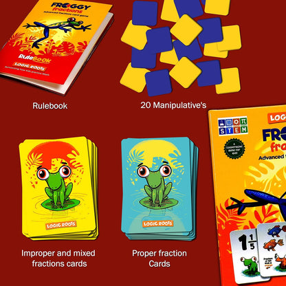 Froggy Fractions Math Games for Fourth Grade and up, 24 Fraction Manipulatives 72 Proper, Improper, and Mixed Fractions Card, Stem Toys for 10 Year Olds and Up