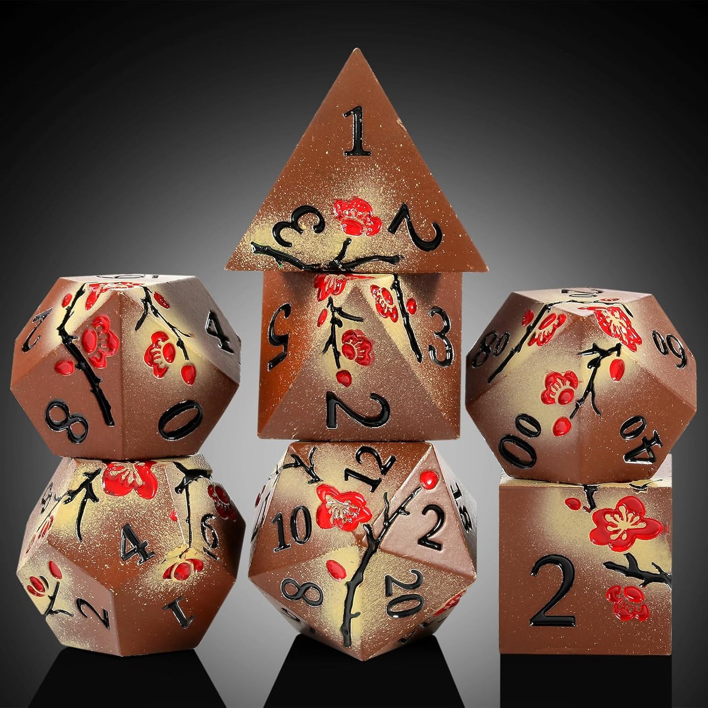 DnDnD Heavy Polyhedral Metal Dice Set with Metal Box, 7-die Shiny Blue Surface with Golden Number for RPG,Dungeons and Dragons,Pathfinder,Shadowrun,D&D,Role Palying Game and Math Teaching - Colors A