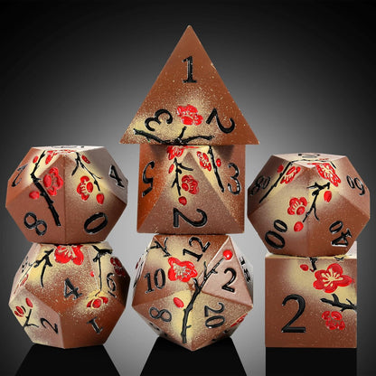 DnDnD Heavy Polyhedral Metal Dice Set with Metal Box, 7-die Shiny Blue Surface with Golden Number for RPG,Dungeons and Dragons,Pathfinder,Shadowrun,D&D,Role Palying Game and Math Teaching - Colors A