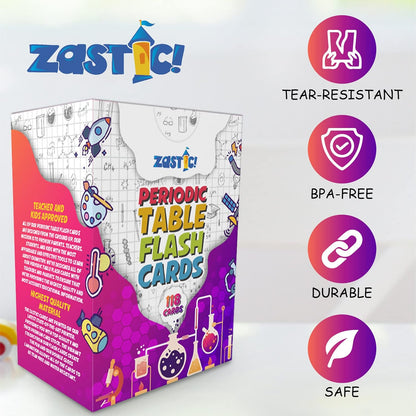 Zastic! Periodic Table Flash Cards - Laminated Elements Flashcards (118) for Kids - Great for Chemistry and Table Games