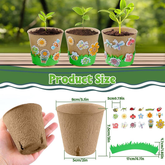 JYNTERPLAY 18 Pack Spring Garden Paper Pot Craft Kit Include 18 Pcs Paper Mache Pots and 108 Pcs Adhesive Foam Stickers Bulk for Kids Flower Planting Growing DIY Painting
