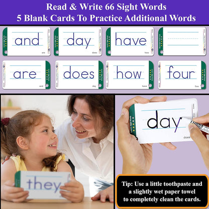 THINK2MASTER Premium 186 Laminated Alphabet, Sight Words & Phonics Flash Cards for Pre K & Kindergarten. (Bonus: 2 Dry Erase Markers, 5 Rings). Learn to Read, Write, Count, Add & Subtract Numbers.