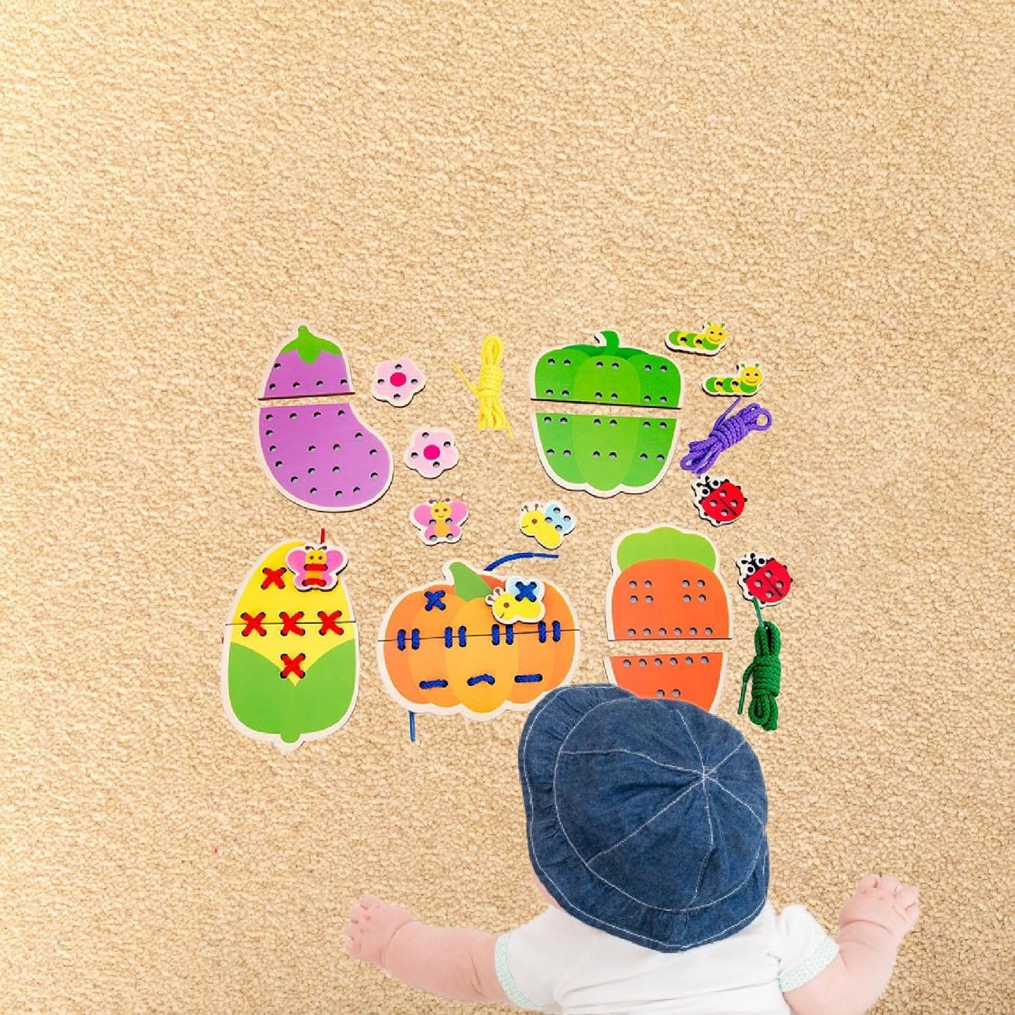 getuse Lacing Cards Sewing Kit for Preschoolers and Kids Threading Activity Developing Imagination Lacing Playing Games Sewing Cards- Fruit