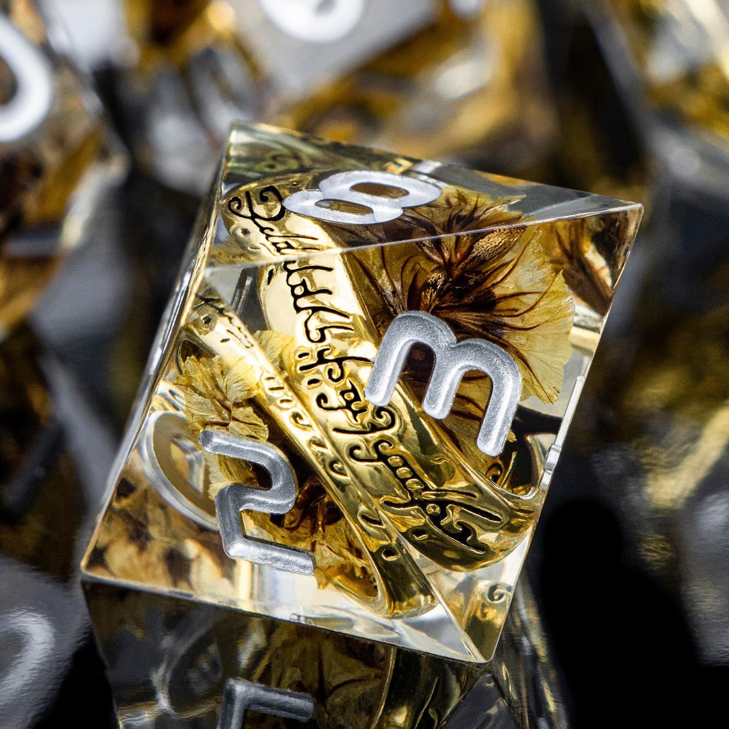 Magic Golden Ring DND Dice Set Sharp Edge Red Resin Dice with Box, for use with Dungeons Dragon RPG D&D Tabletop Games Lord D and D Polyhedral Dice Set