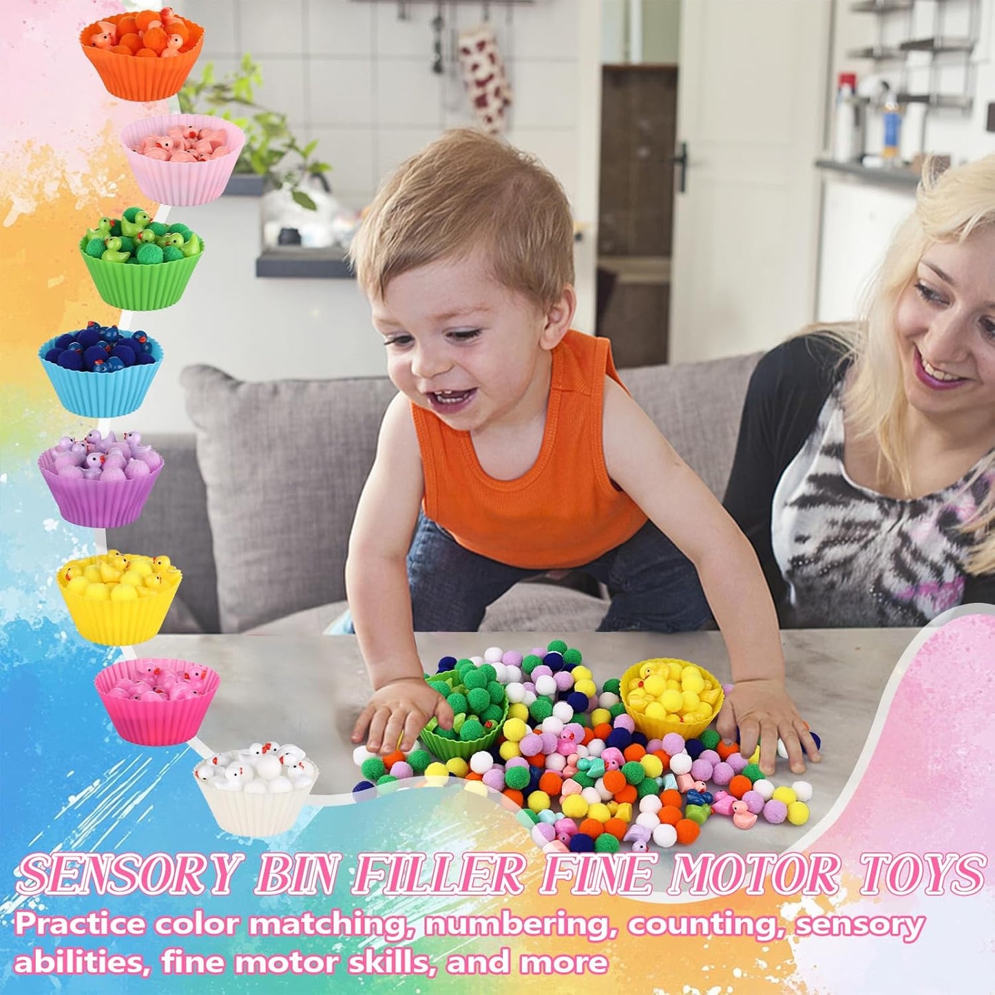 286Pcs Letters and Numbers Sensory Bin Filler Fine Motor Toys Counting Sorting 200 Felt Pompoms 76 Magnetic Letters Numbers 4 Tweezers 5 Silicone Plates 1 Storage Box for Counting Sorting DIY Crafts