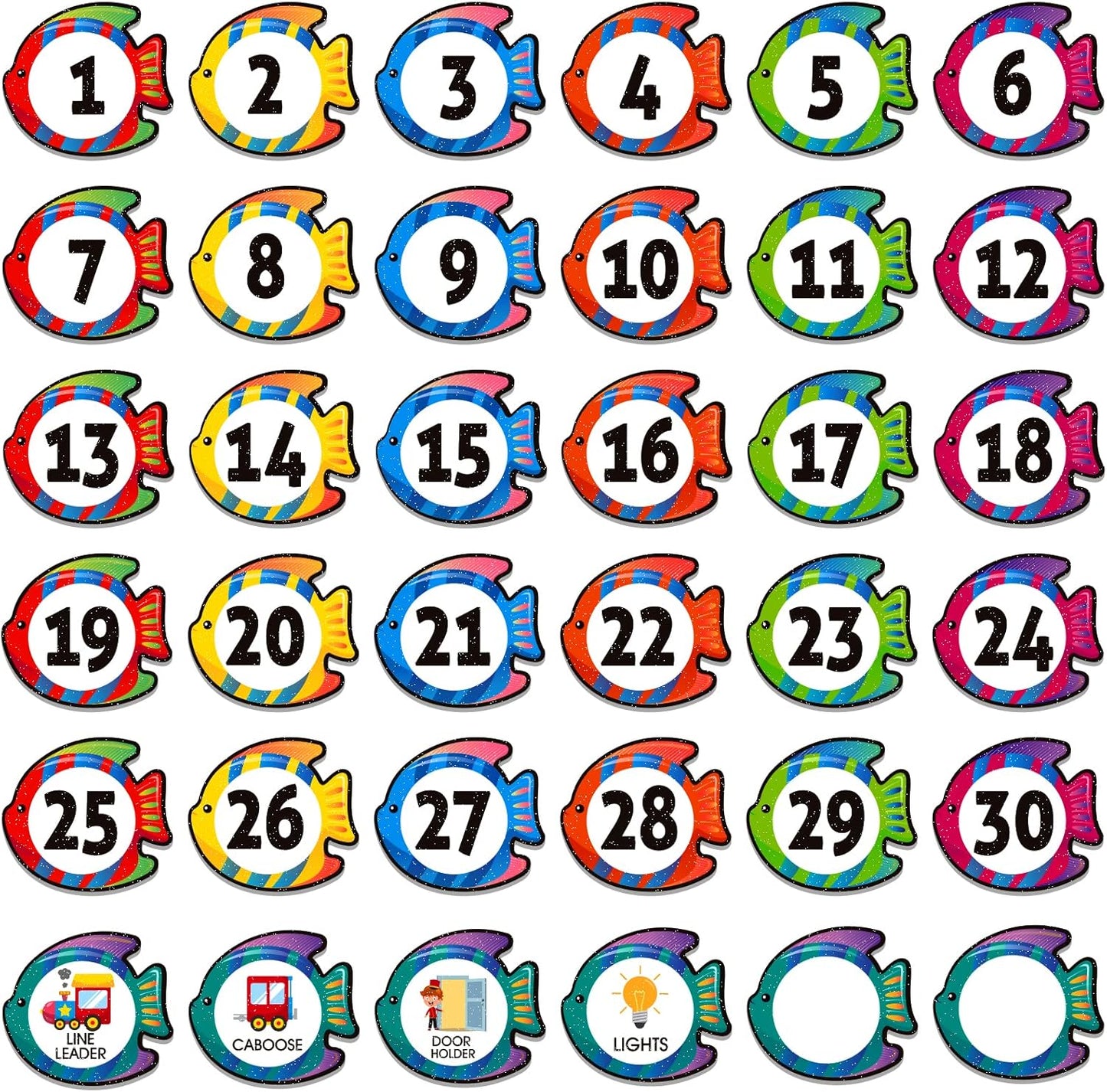 WhatSign 36Pcs Line Up Spots for Classroom Floor Numbers Stickers - Scratch-Resistant & Waterproof Vinyl - Contemporary Fish Theme - Math & Number Learning - Early Childhood Development Products
