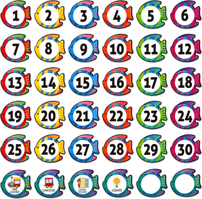 WhatSign 36Pcs Line Up Spots for Classroom Floor Numbers Stickers - Scratch-Resistant & Waterproof Vinyl - Contemporary Fish Theme - Math & Number Learning - Early Childhood Development Products