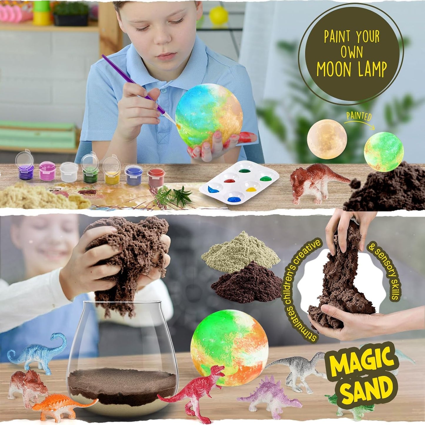 LAOESE Dinosaur Terrarium Kit for Kids - Dino Kid Crafts with DIY Moon Lamp Kit - Birthday Gifts for Boys Ages 4 5 6 7 8-12 Year Old - Arts and Crafts for Boy and Kids