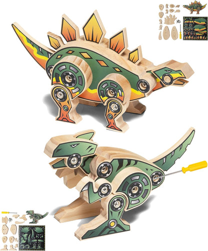 Little Jupiter DIY Wooden Kit with Stickers - Dinosaur Toys for Kids for 7-12 Yrs - Dinosaur Toy Woodworking Kits - Wood Crafts - Kids Building Kit - Wooden Crafts (Stegosaurus)