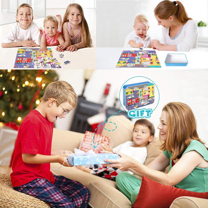 LELEMON 100 Pieces Jigsaw Puzzles in a Metal Box for Kids Age for 4-8 Boys Girls Toy Puzzles Construction Site Vehicles Children Learning Educational Puzzles Toys