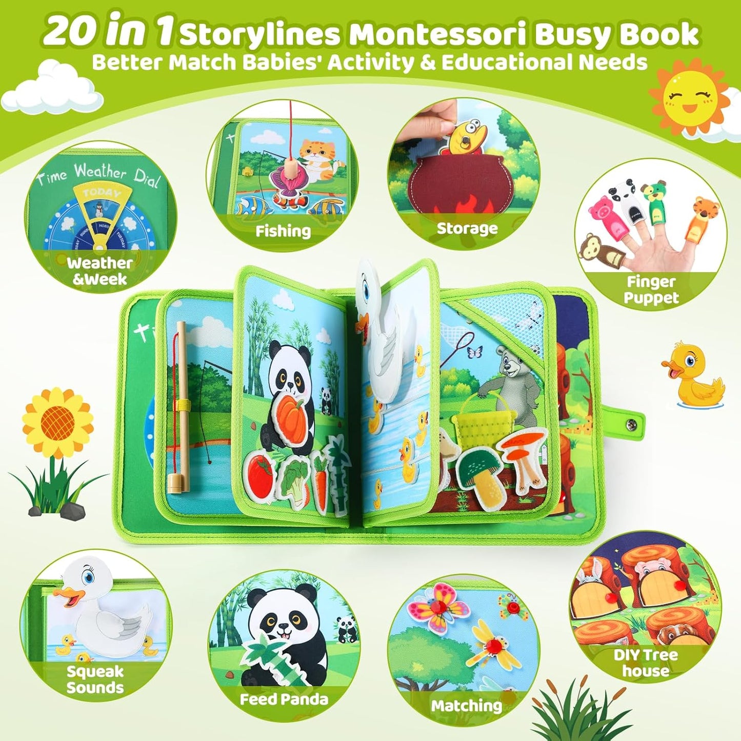 Toddler Busy Board for 1 Year Old, Montessori Toy Sensory Busy Book for Toddler 1-3 Fishing Game Fine Motor Skill, Learning Car Ride Airplane Activities Travel Essential 2-4 Birthday Gift for Boy Girl