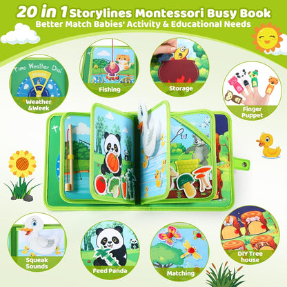 Toddler Busy Board for 1 Year Old, Montessori Toy Sensory Busy Book for Toddler 1-3 Fishing Game Fine Motor Skill, Learning Car Ride Airplane Activities Travel Essential 2-4 Birthday Gift for Boy Girl