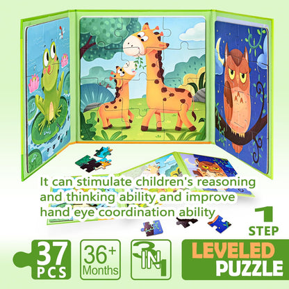 D-KINGCHY Magnetic Puzzles for Kids Ages 5+, 2-in-1 Puzzle Book 60 72 Pieces, Travel Jigsaw Puzzles, Road Trips Toys for 5 6 7 8 Boys Girls Birthday Gift (Dinosaur and Space)