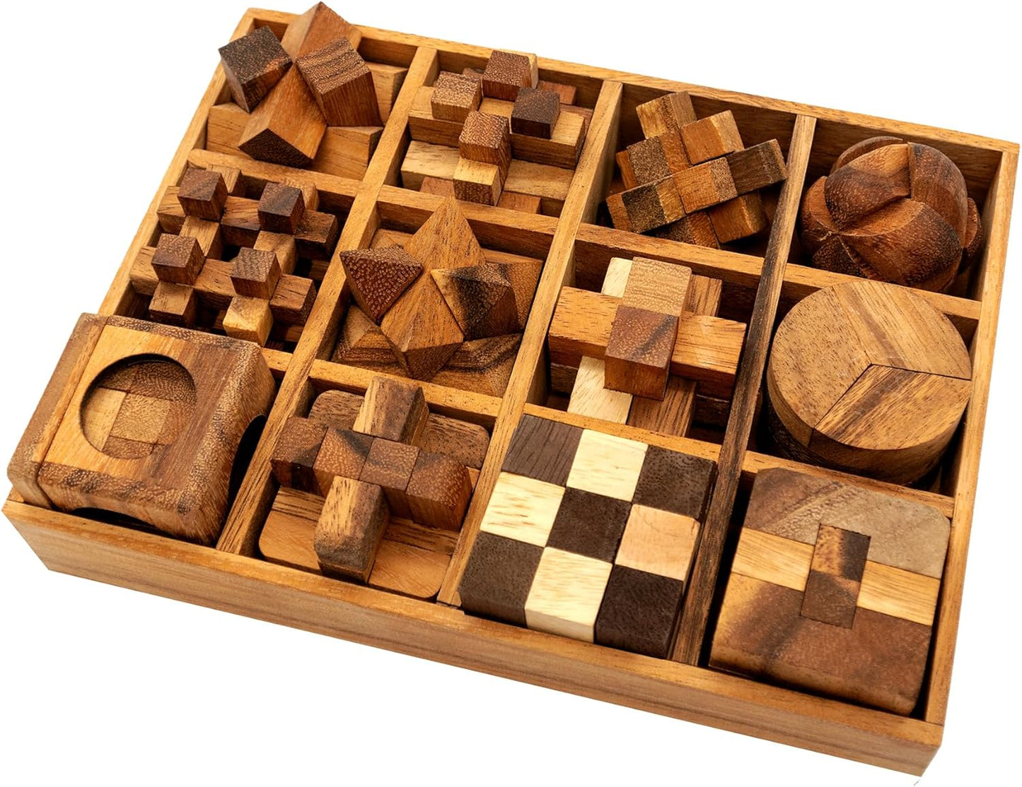 BSIRI 16 in 1 Wooden Brain Teaser Puzzles for Adults and Teens or Kids Interlocking 3D Mini Wood Mind Games Hand Puzzle Teasers Set Toys Coffee Table Games Gift