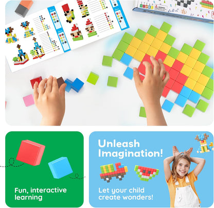 PicassoTiles 60pc Magnetic Puzzle Cube Building Set 1 Inch 3D Blocks STEM Construction Toy for Toddlers Kids Boys Girls Age 3+ Montessori Learning Travel Sensory Gift with Educational Idea Book PMC60