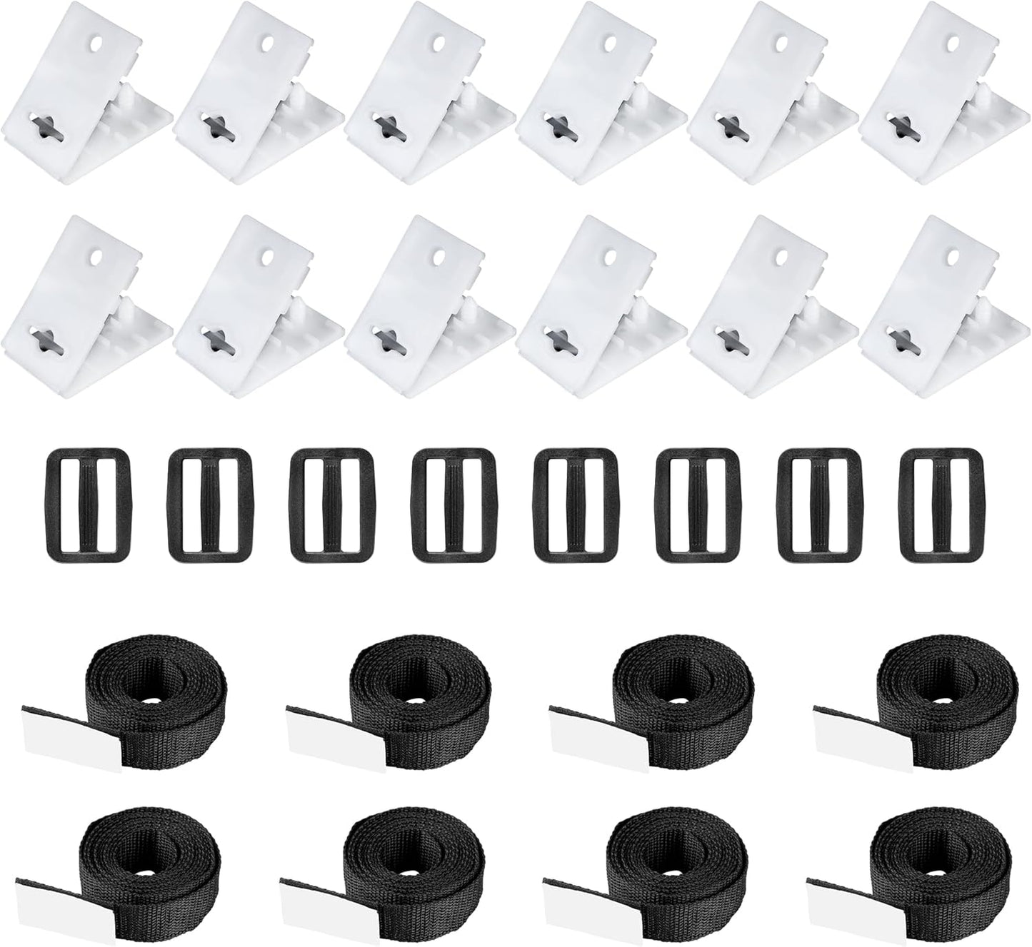 Solar Cover Reel Attachment Kit, Pool Cover Reel Straps and Clips for Inground Swimming Pool - Including 12 Cord Plates, 8 Adhesive Nylon Straps & Tabs, 8 Buckles