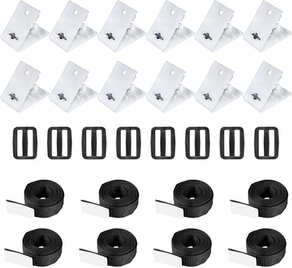 Solar Cover Reel Attachment Kit, Pool Cover Reel Straps and Clips for Inground Swimming Pool - Including 12 Cord Plates, 8 Adhesive Nylon Straps & Tabs, 8 Buckles
