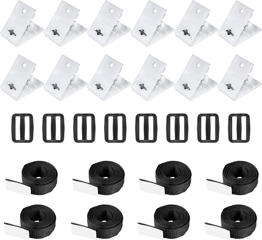 Solar Cover Reel Attachment Kit, Pool Cover Reel Straps and Clips for Inground Swimming Pool - Including 12 Cord Plates, 8 Adhesive Nylon Straps & Tabs, 8 Buckles