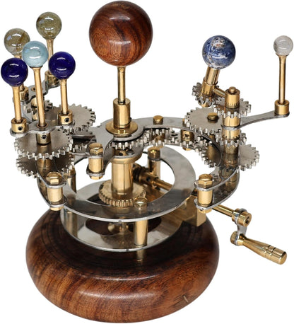 Luxury Vintage Brass Orrery – Exquisite Brass Planetary Gear Mechanism | Astronomical Desk Ornament | Solar System Model (8" Mercury, Venus, Earth, Mars, Uranus & Moons)