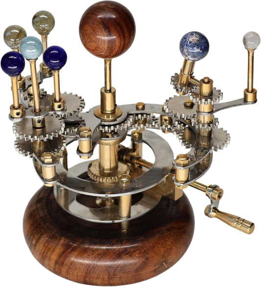 Luxury Vintage Brass Orrery – Exquisite Brass Planetary Gear Mechanism | Astronomical Desk Ornament | Solar System Model (8" Mercury, Venus, Earth, Mars, Uranus & Moons)