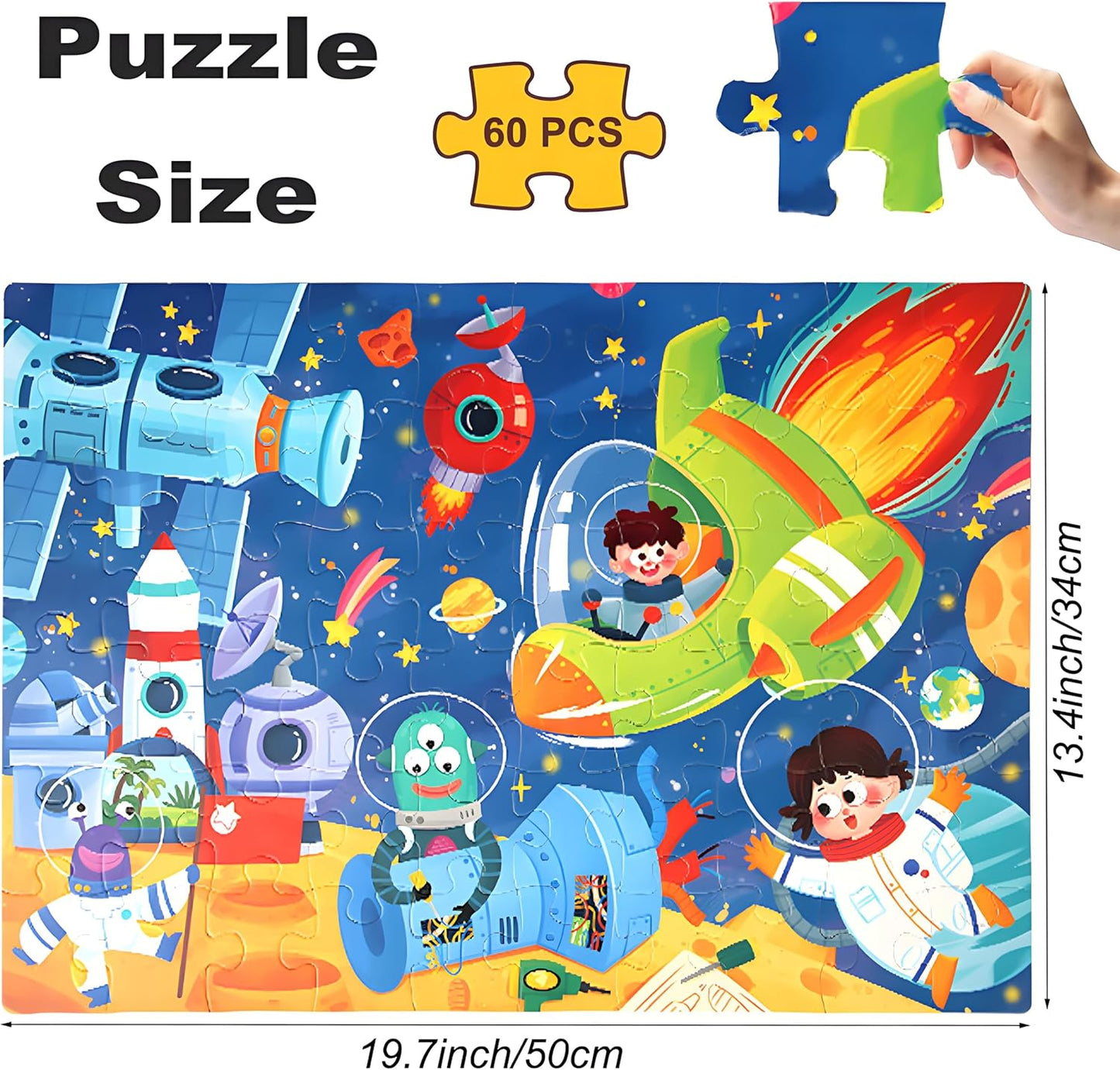 Floor Puzzle for Kids Ages 4-8, Solar System Jigsaw Puzzles, 60 Piece Space Large Puzzles Geography Educational Toys for Boys and Girls, Puzzle for Kids Learning Games