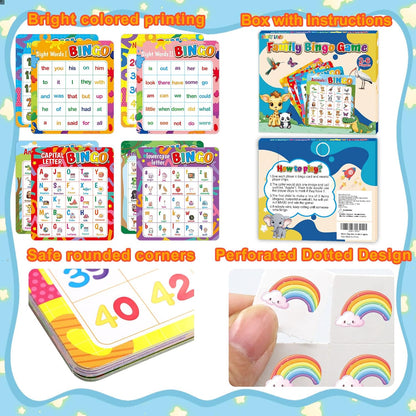 Fancy Land Alphabet Bingo Game Kids Sight Word Bingo Set Number Letter Animal Board Game for Kindergarten Preschool Counting and Matching Skills Development Family Night Classic Educational Supplies