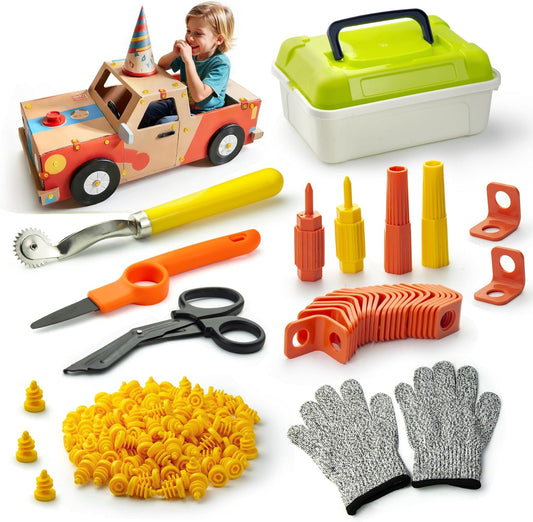 Kids Cardboard Cutter Safe Tool Set 150 Pcs Cardboard Construction Kit for Todder with Storage Box,Creative Educational Toys Gift for Boys Girls
