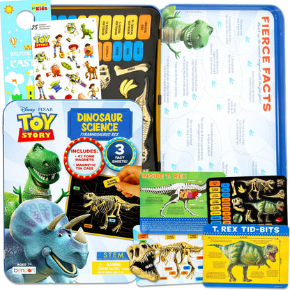 Toy Story Dinosaur Science STEM Magnetic Learning Activity - Toy Story Magnets Tin Bundle with Stickers, More | Dinosaur Learning Kit for Kids