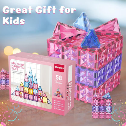 BENOKER Castle Magnetic Tiles, 3D Building Blocks STEM Educational Kids Toys for Pretend Play, 3 4 5 6 7 8 Year Old Birthday Gifts for Boys and Girls, Preschool Learning Toys for Christmas