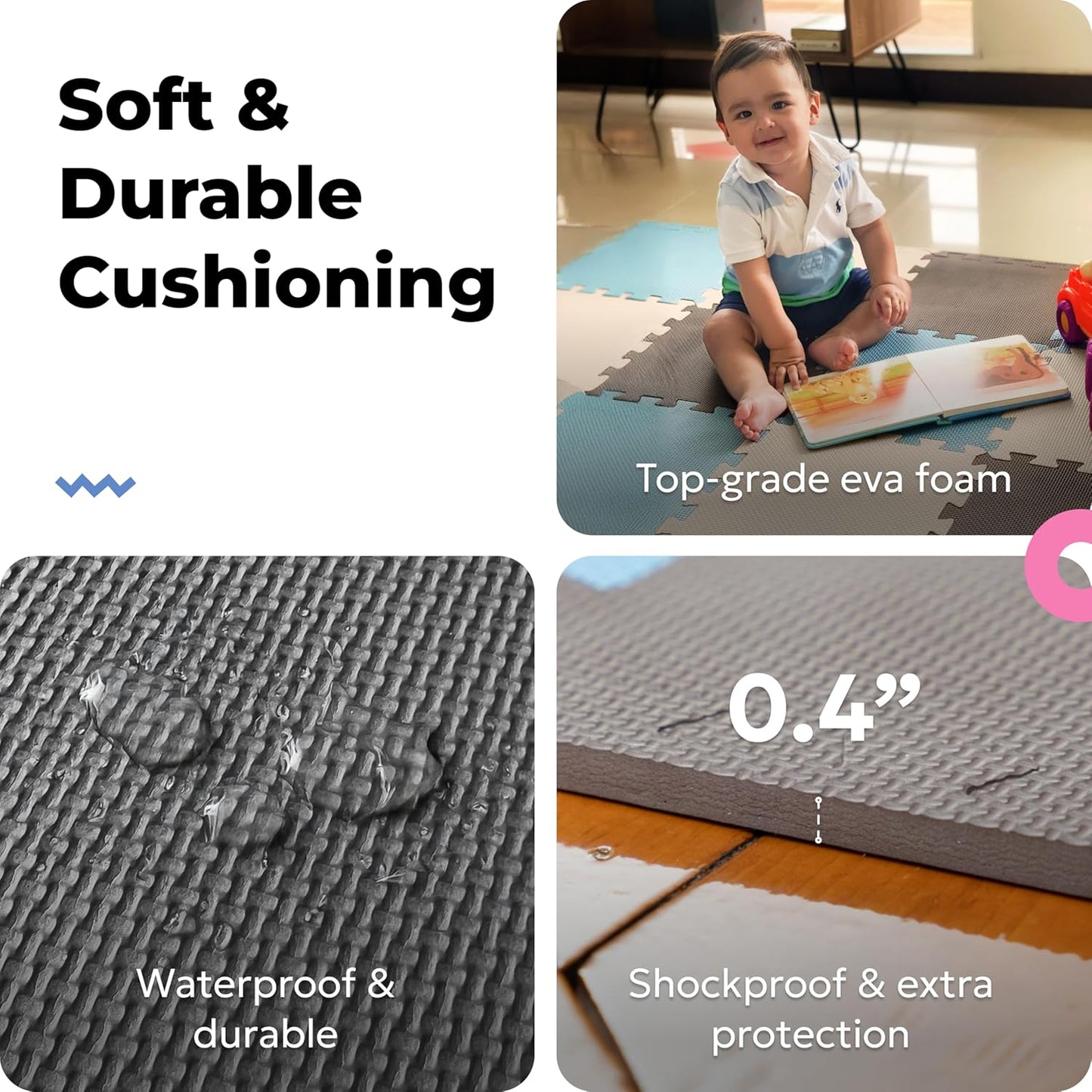 MioTetto Baby Play Mat, Soft Foam Floor Tiles for Kids. Adjustable Interlocking Foam Tiles, Fits with 50x50 Playpen Baby mat for Crawling & Development, Safe & Non-Toxic Playmat for Babies 6-12 Months