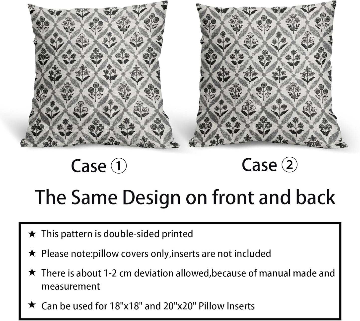 Blue Green Floral Block Print Pillow Covers 12X20 Set of 2, Flower Pattern Spring Summer Print Decorative Throw Pillow Covers Outdoor Farmhouse Seasonal Cushion Case Couch Sofa Bed Decor