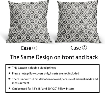 Blue Green Floral Block Print Pillow Covers 12X20 Set of 2, Flower Pattern Spring Summer Print Decorative Throw Pillow Covers Outdoor Farmhouse Seasonal Cushion Case Couch Sofa Bed Decor