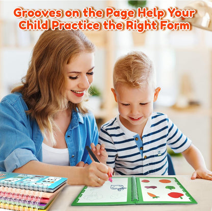 Elover Magic Grooved Writing Practice for Kids,Reusable Grooved Handwriting Workbooks Ages 3-8 for Preschool Grooved Handwriting Practice (6 Books)
